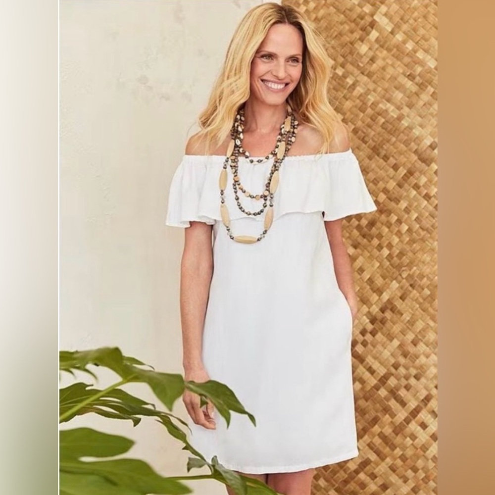 Tommy Bahama Linen Dye Off the Shoulder Dress, White, Medium